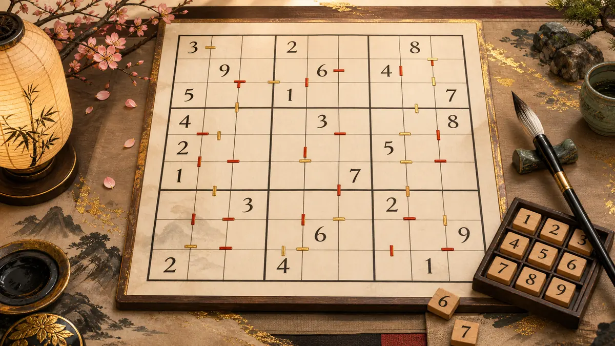 Japanese-style Consecutive Sudoku neighbor clue artwork for ZUDOKU